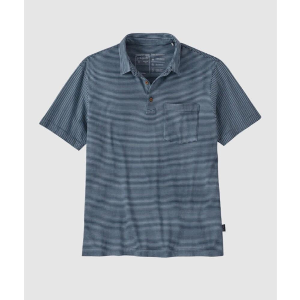Patagonia Men's Fathom Stripe New Navy Chest Pocket Daily Polo Shirt Size M - Picture 9 of 9